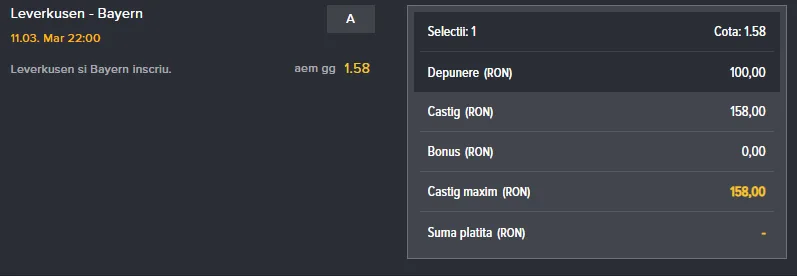 Bayer Leverkusen – Bayern Munich parie 11.03.2025 – LegalBet.ro