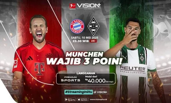 Streaming en direct en direct Bayern Munich vs Borussia Monchengladbach, Regardez sur Vision +!
