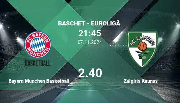 Bayern Munich Basketball vs Zalgiris Kaunas, Ponturi Par…